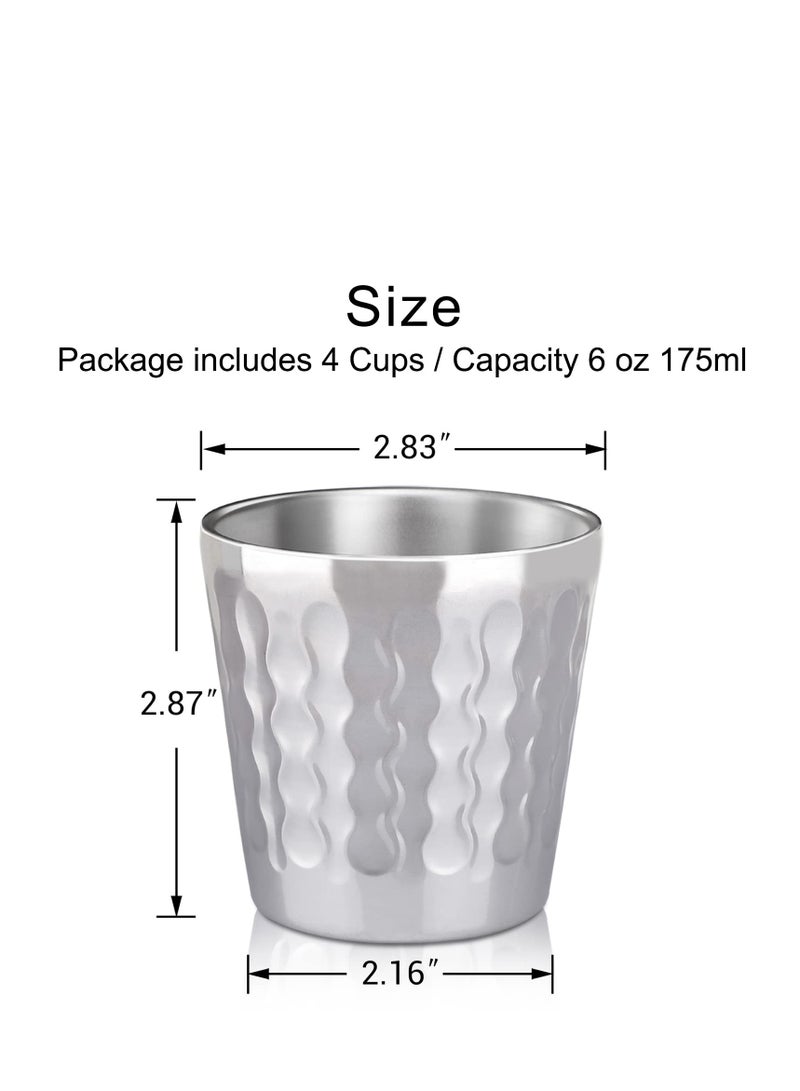 Stainless Steel Cups, 4 Pack 6oz Metal Drinking Stackable Cups, Double Wall Small Mini Insulated Portable Unbreakable Cups, Shatterproof Cups for Home Restaurant Party Camping Travelling