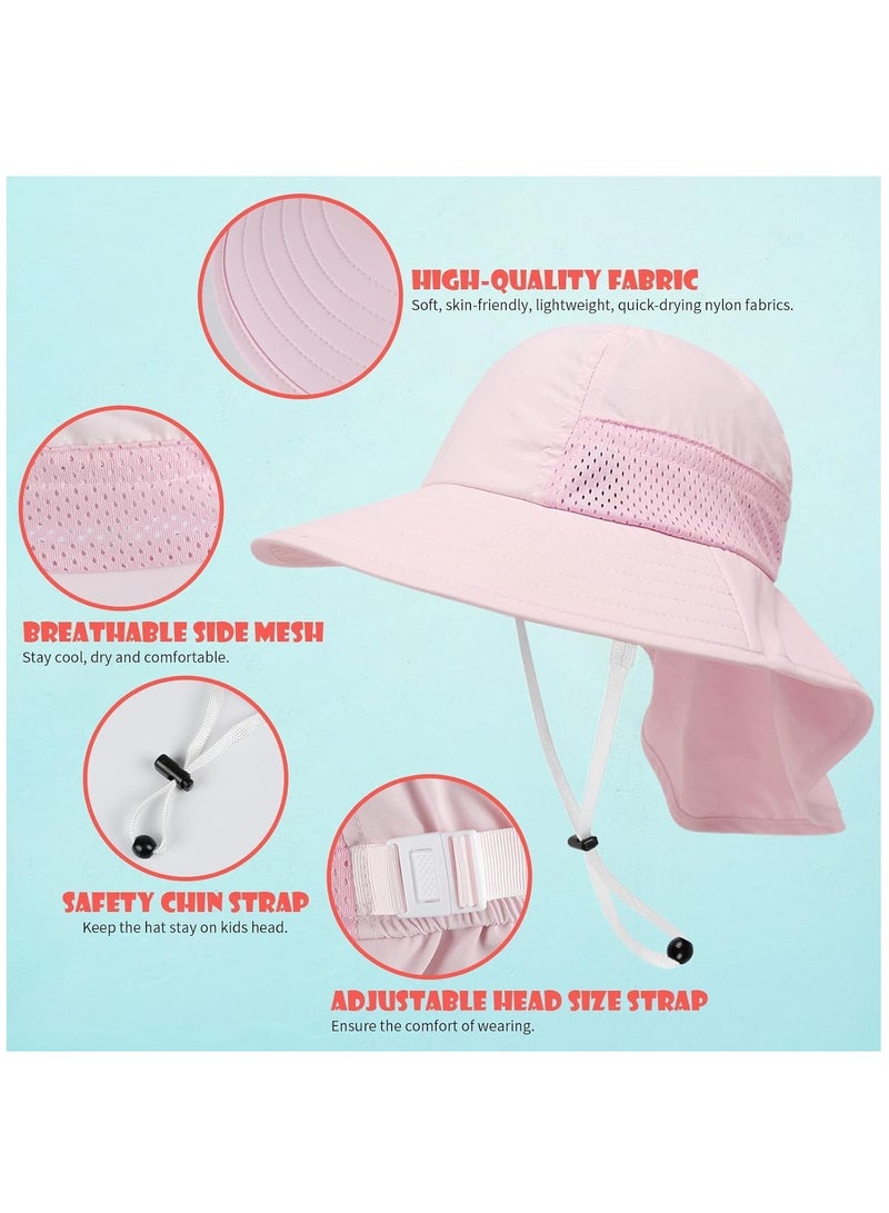 Baby Sun Hat for Kids Toddler, Summer UPF 50+ for Boys Girls Adjustable Beach Hats with Bucket Wide Brim 2 Pcs Small