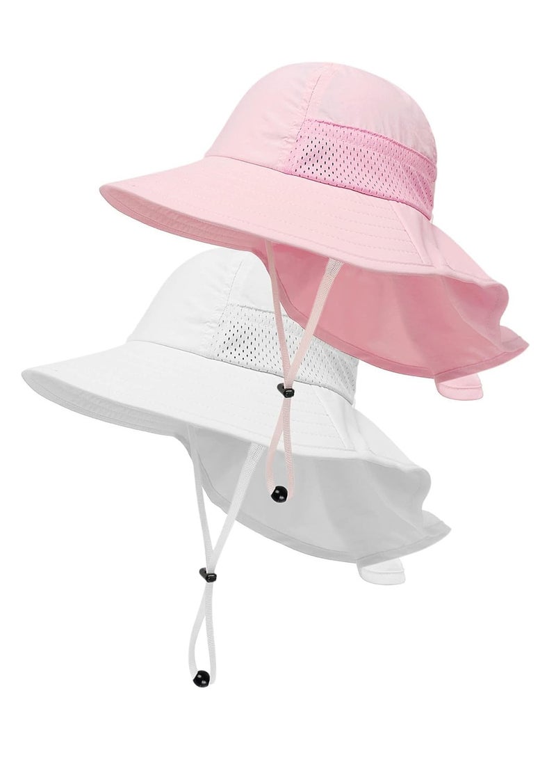 Baby Sun Hat for Kids Toddler, Summer UPF 50+ for Boys Girls Adjustable Beach Hats with Bucket Wide Brim 2 Pcs Small