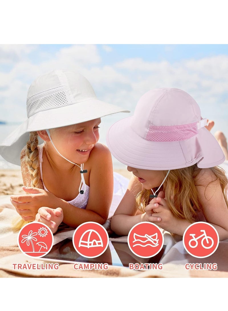 Adjustable Baby Sun Hat for Toddlers, Summer UPF 50+ Bucket Hats for Boys and Girls, Wide Brim Beach Hats - 2 Pack Small Size