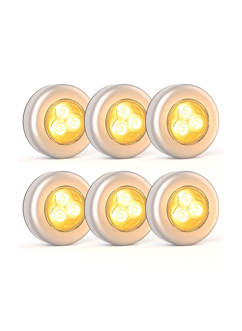 Mini Touch Light, 6 Pack Wireless Under Cabinet Lights Round Tap Push Button Light Battery Operated Puck Lights Stick On Light for Closet Counter Kitchen Cabinet RV Indoor Outdoor Press Light