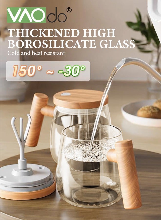 Self Stirring Mug with Scale High Borosilicate Glass Electric Mixing Cup Removable Stirring Rod Rotating Travel Stirring Cup Suitable for Coffee Milk Protein Powder