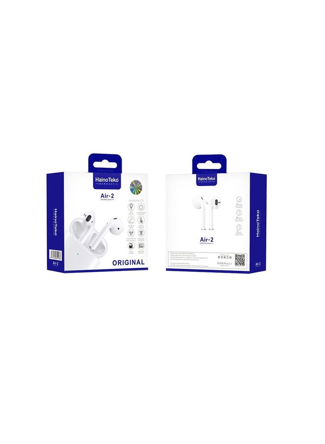 Haino Teko GERMANY Air-2 In Ear Bluetooth Earphones With Free Silicon Cover, Protection Bag Compatible with Android & iOS, White