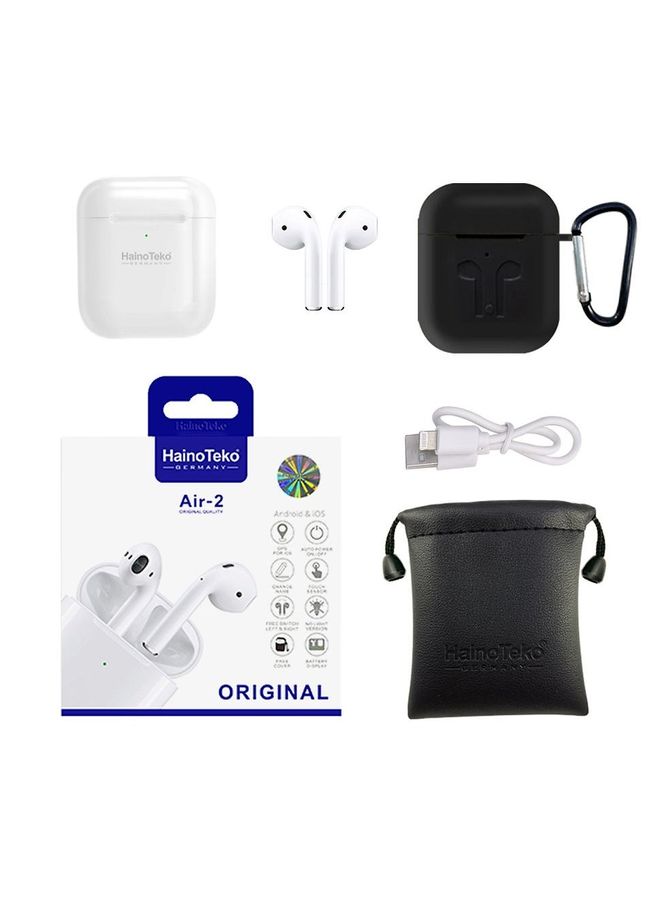 Haino Teko GERMANY Air-2 In Ear Bluetooth Earphones With Free Silicon Cover, Protection Bag Compatible with Android & iOS, White