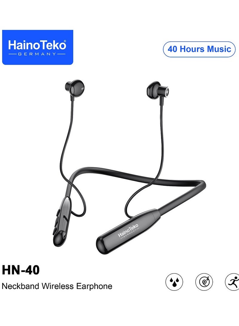 Haino Teko Germany HN40 Neckband Wireless Earphone With Super Clear Mic and High Bass Sound Quality Black