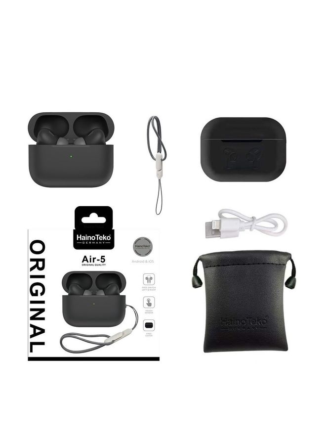 Haino Teko GERMANY Air-5 Bluetooth Earbuds - Premium Sound, Deep Bass, True Wireless Earphones - Lightweight Design - Crystal Clear Calls - Free Protective Cover - Compatible with Android & iOS, Black