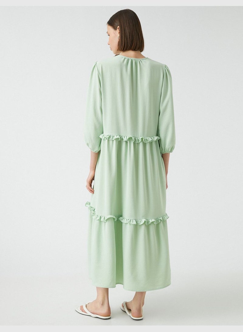 V-Neck Flowy Relaxed Cut Ruffle Long Dress