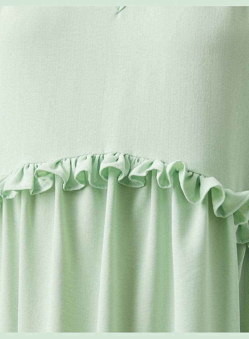 V-Neck Flowy Relaxed Cut Ruffle Long Dress