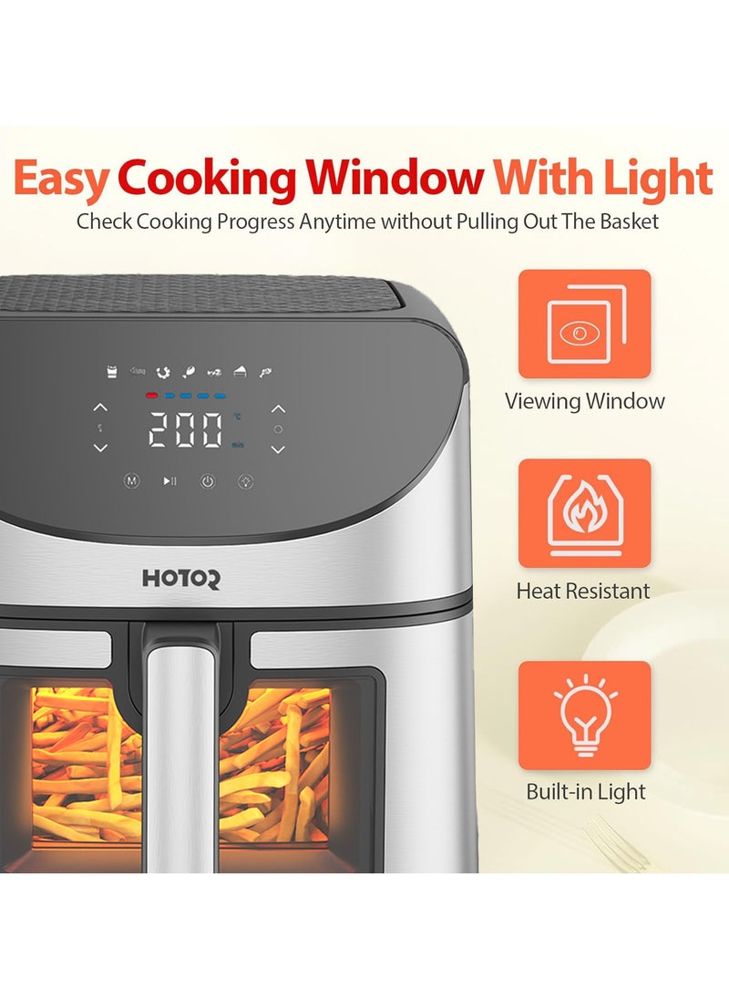 Touch Air Fryer, Oil Free Cooking Air Fryer With Digital Control Panel Display 1700W Black 8L Family Size, One-Touch Digital Control Presets, French Fries, Chicken, Meat, Fish,