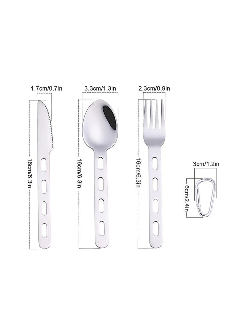 Camping Cutlery Set, 4 Pcs Stainless Steel Camping Fork Spoon Cutter Set with Carabiner, Reusable Utensils, Travel Flatware Set for Hiking, Picnic, Outdoor Backpacking, Silverware