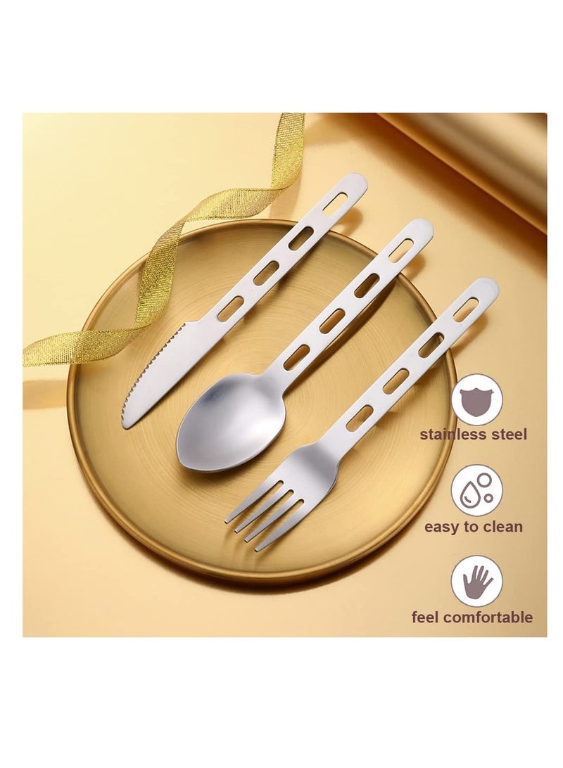 Camping Cutlery Set, 4 Pcs Stainless Steel Camping Fork Spoon Cutter Set with Carabiner, Reusable Utensils, Travel Flatware Set for Hiking, Picnic, Outdoor Backpacking, Silverware