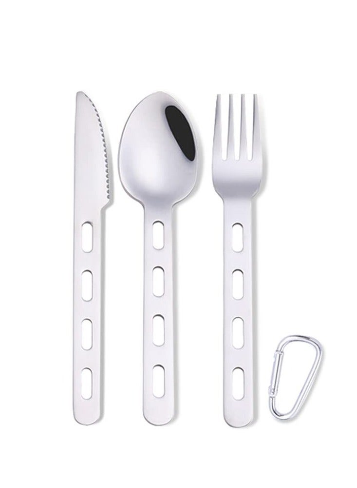 Camping Cutlery Set, 4 Pcs Stainless Steel Camping Fork Spoon Cutter Set with Carabiner, Reusable Utensils, Travel Flatware Set for Hiking, Picnic, Outdoor Backpacking, Silverware