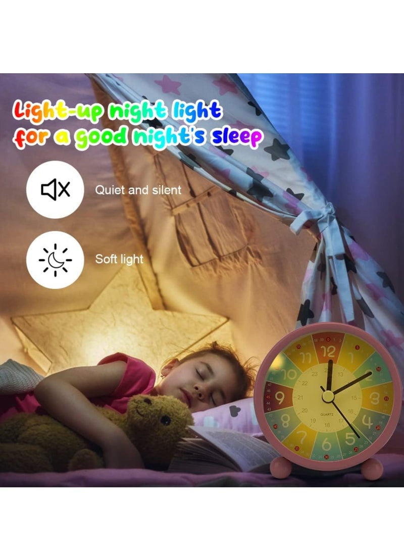 Children's Alarm Clock, Silent Alarm Clocks with Night Light, 3 Inch Cartoon Alarm Clock, Children's Sleep Trainer Clock, Battery Operated Alarm Clock for Children's Bedroom