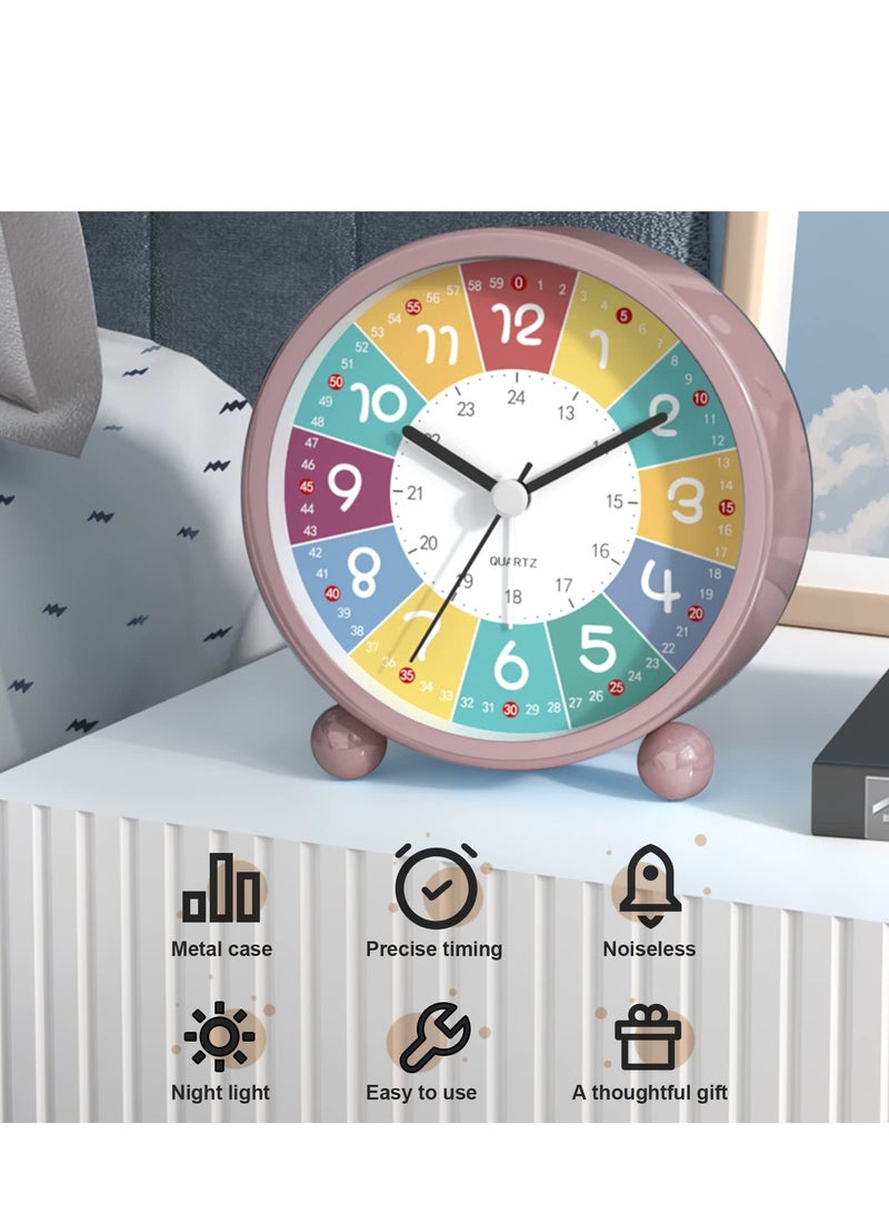 Children's Alarm Clock, Silent Alarm Clocks with Night Light, 3 Inch Cartoon Alarm Clock, Children's Sleep Trainer Clock, Battery Operated Alarm Clock for Children's Bedroom