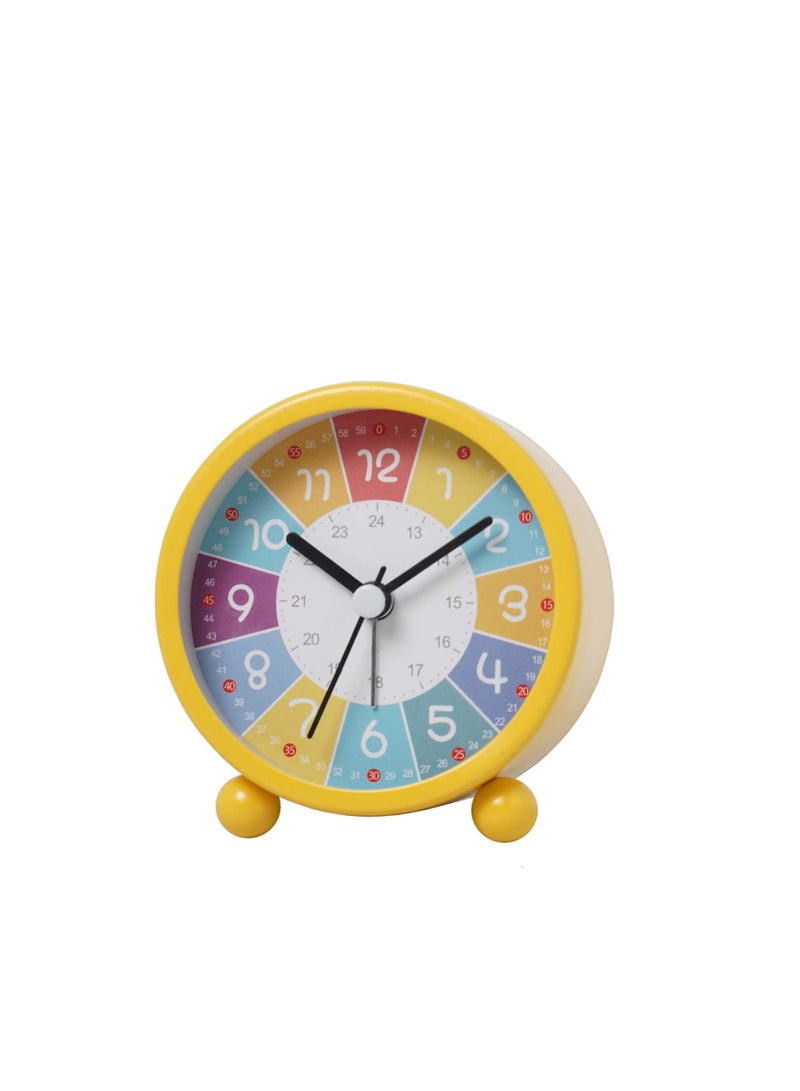 Cartoon Silent Alarm Clock with Night Light 3 Inch Battery Operated Sleep Trainer for Kids Bedroom Yellow