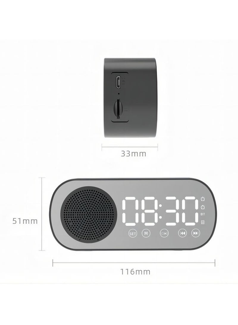 Digital Dual Alarm Clock Multi Function Rechargeable Bluetooth 5.0 Speaker LED Display Mirror Desk Alarm Clock with FM Radio Support TF Card for Hotel Office Bedroom Travel White