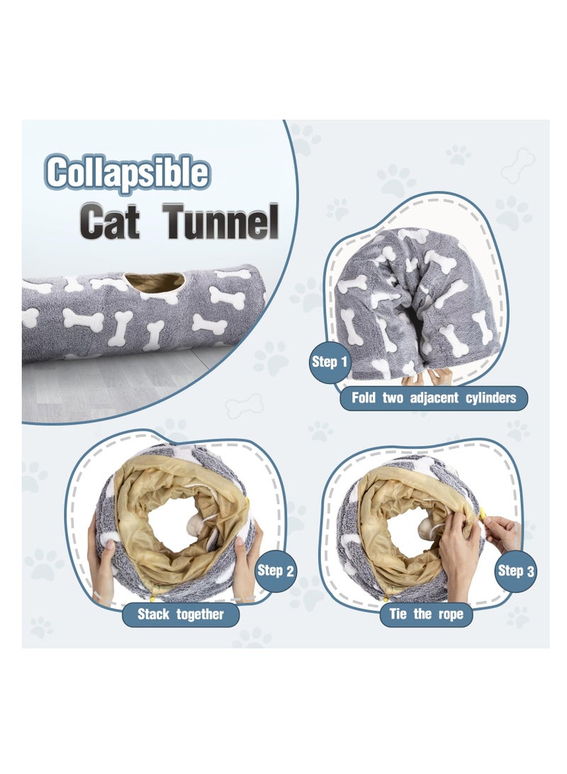 Indoor Cat Tunnels for Playtime, Collapsible Suede Cat Tube with Toy Ball, Perfect for Kittens, Puppies, Bunnies, and Small Dogs