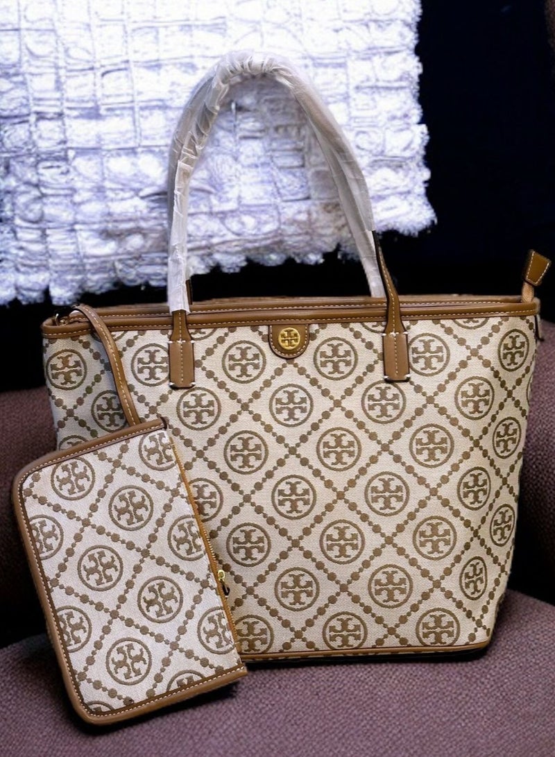 Tory Burch T Monogram Classic Print Tote Bag Shopping Bag Shoulder Bag