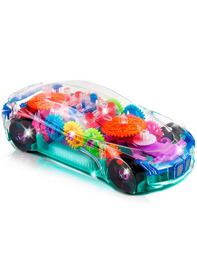 Light Up Transparent Sensory Car Toy For Kids, 1Pc, Bump And Go Toy Car With Colorful Moving Gears, Music, And Led Effects, Fun Educational Toy For Kids, Great Birthday Gift Idea