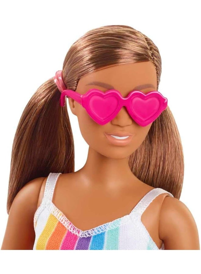 Barbie Loves The Ocean Beach-Themed Doll (11.5-inch Curvy Brunette), Made from Recycled Plastics, Wearing Fashion & Accessories