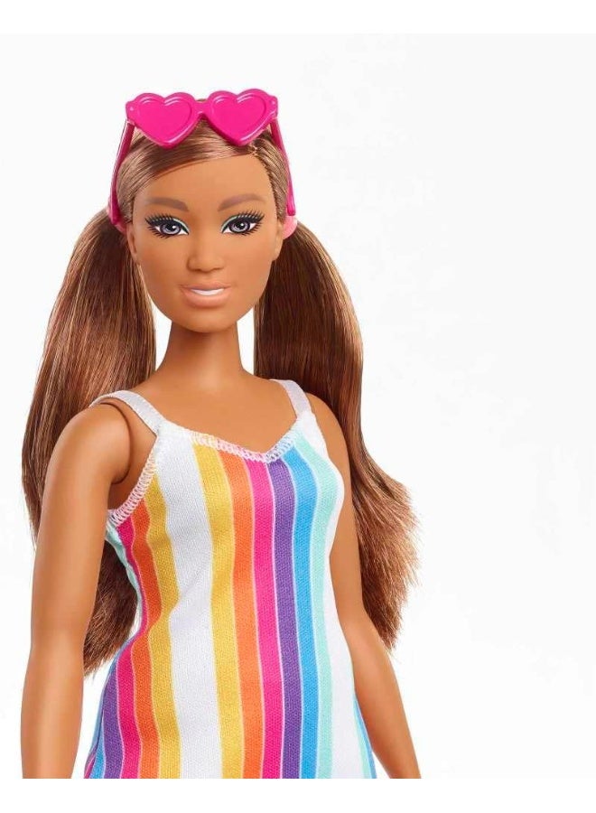 Barbie Loves The Ocean Beach-Themed Doll (11.5-inch Curvy Brunette), Made from Recycled Plastics, Wearing Fashion & Accessories