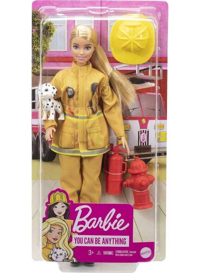 Barbie Firefighter Blonde Doll (12-in/30.40-cm) & Playset, Ages 3 & Up