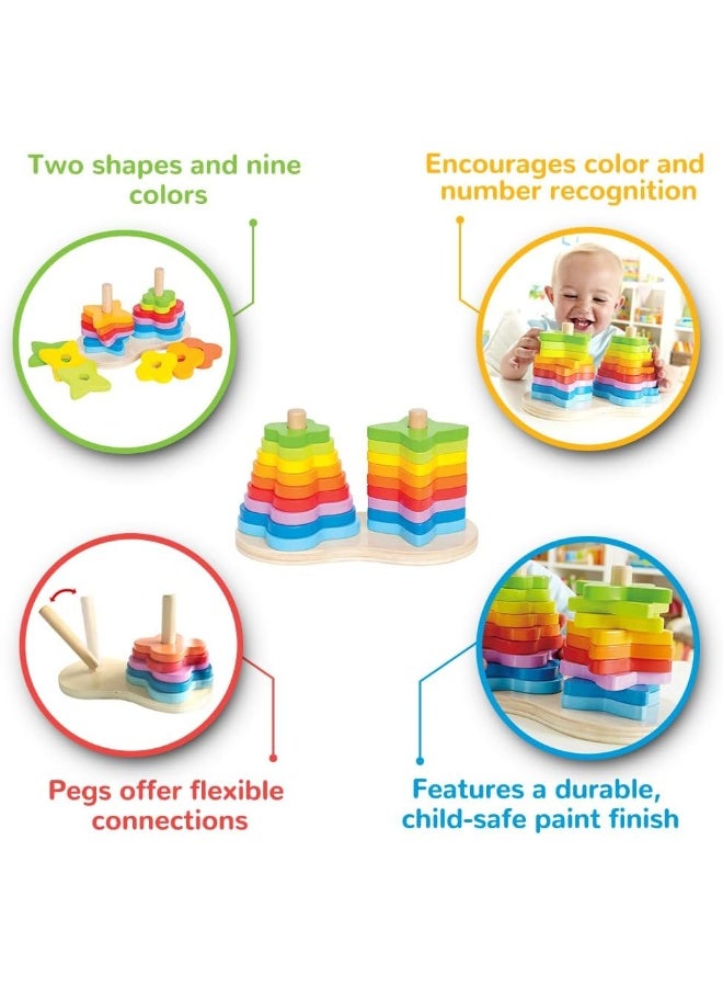 Hape Double Rainbow Stacker | Wooden Stacking & Sorting Block Building Toy For Kids