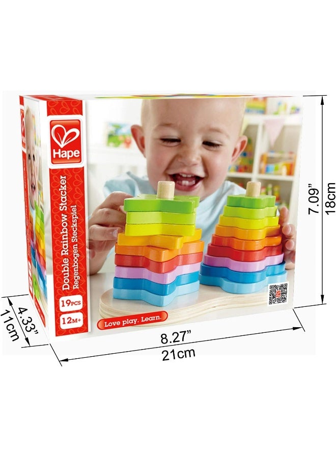 Hape Double Rainbow Stacker | Wooden Stacking & Sorting Block Building Toy For Kids