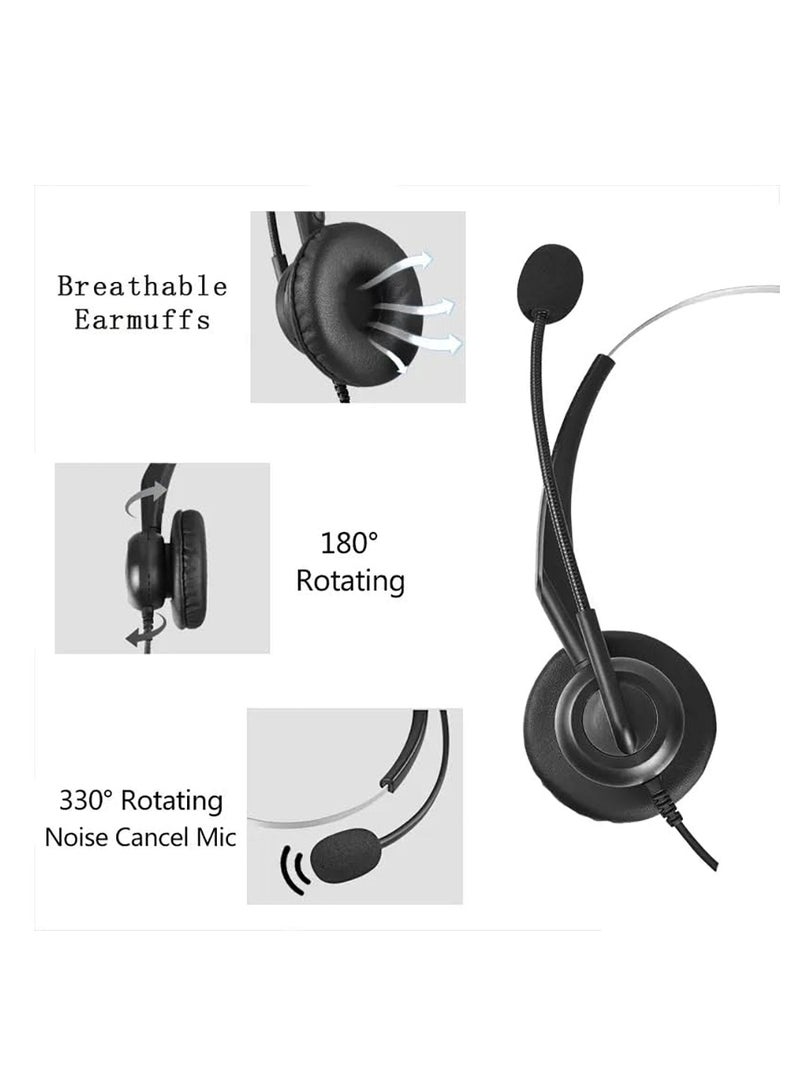 USB Single Ear Headset with Noise-Canceling Microphone, Adjustable Headband, and In-Line Audio Controls for PC, Laptop, Office, Call Center, Skype, and Zoom Meetings.