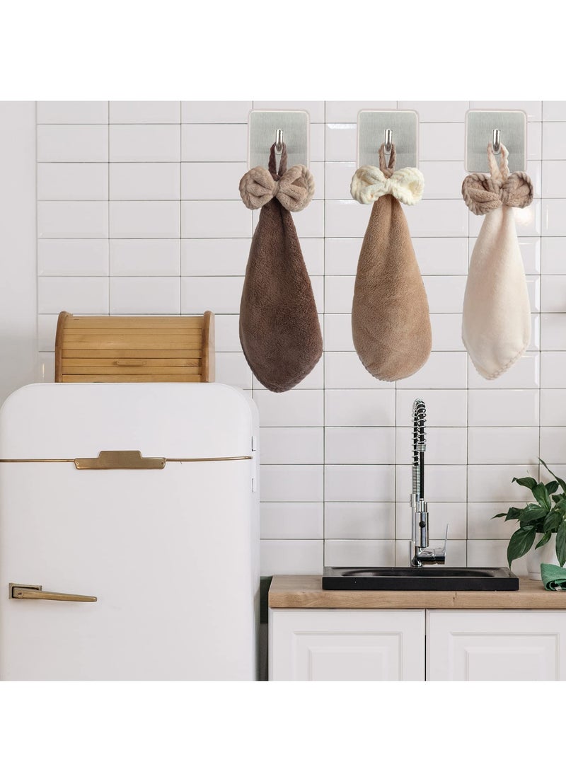 Hand Dryer Towels 3 Pieces Hand Towels with Hanging Loops Soft and Absorbent Microfiber Coral Fleece Hand Towels with Bows for Kitchen and Bathroom Absorbent Quick Drying Dark Colour