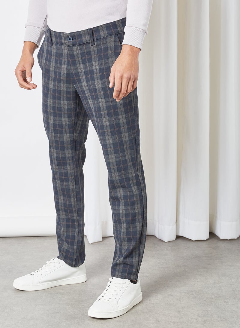 Checked Pants Dark Navy