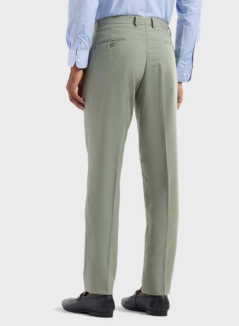 Solid Regular Fit Flexi Waist Trousers with Pocket