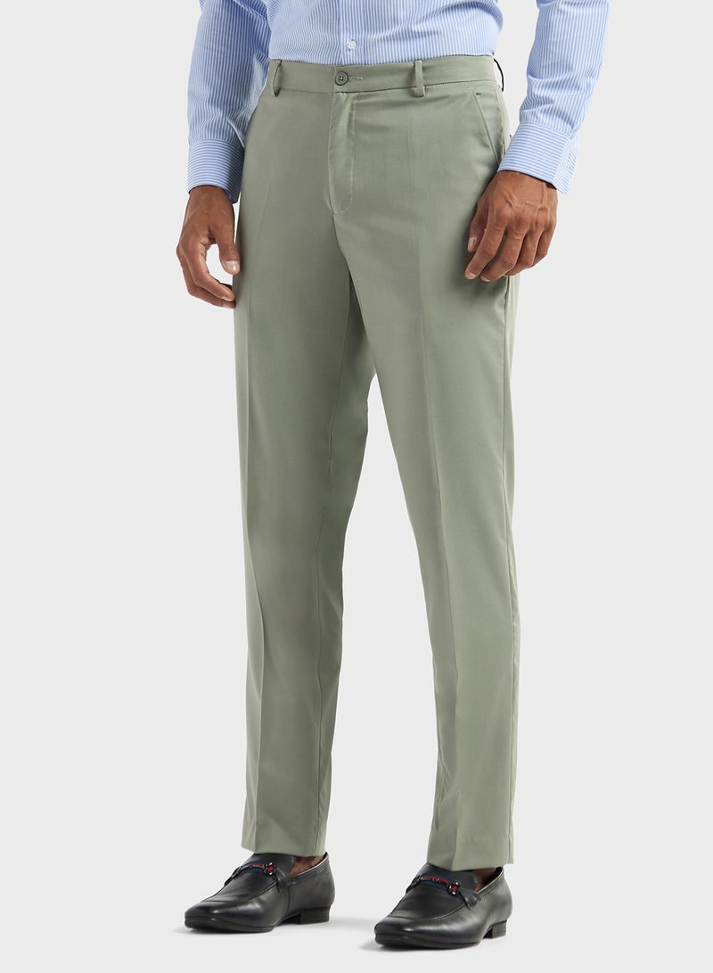 Solid Regular Fit Flexi Waist Trousers with Pocket