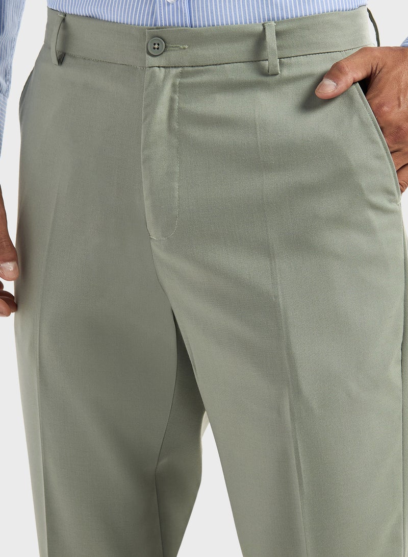 Solid Regular Fit Flexi Waist Trousers with Pocket