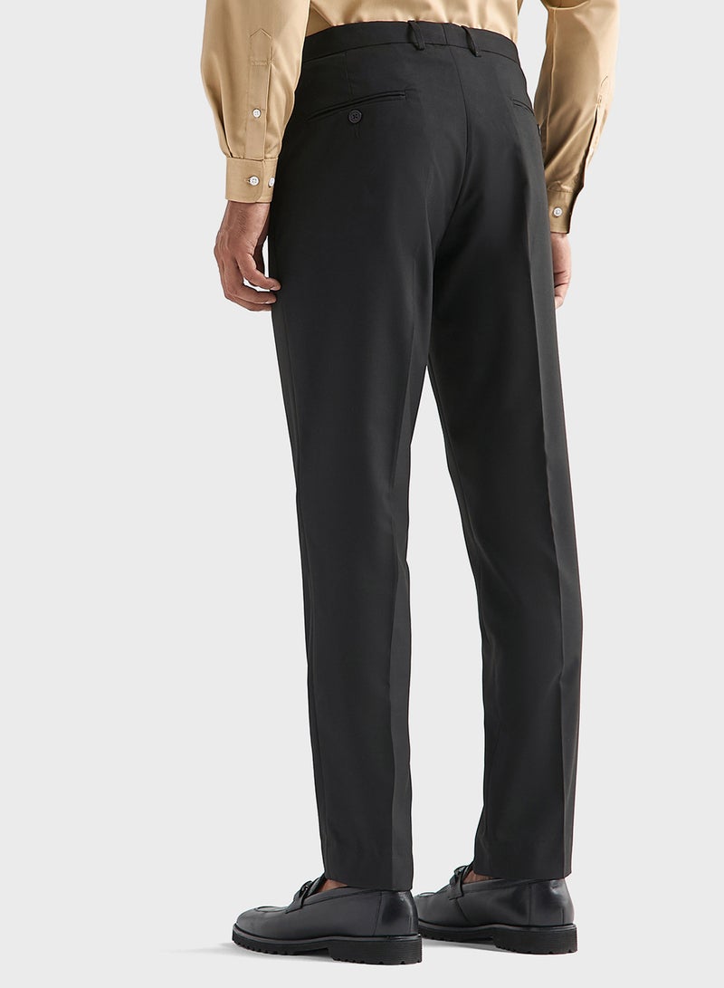 Solid Regular Fit Flexi Waist Trousers with Pocket