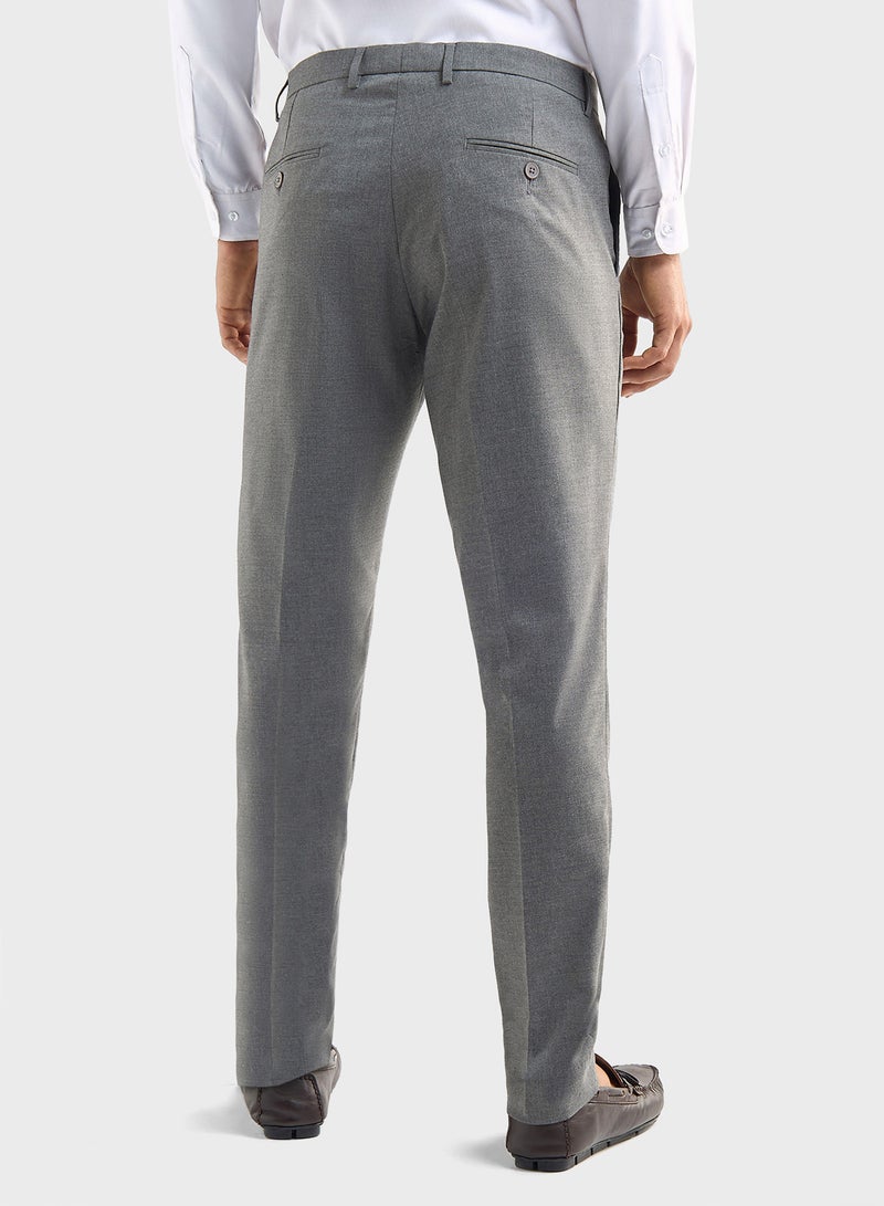 Solid Slim Fit Flexi Waist Trousers with Pockets