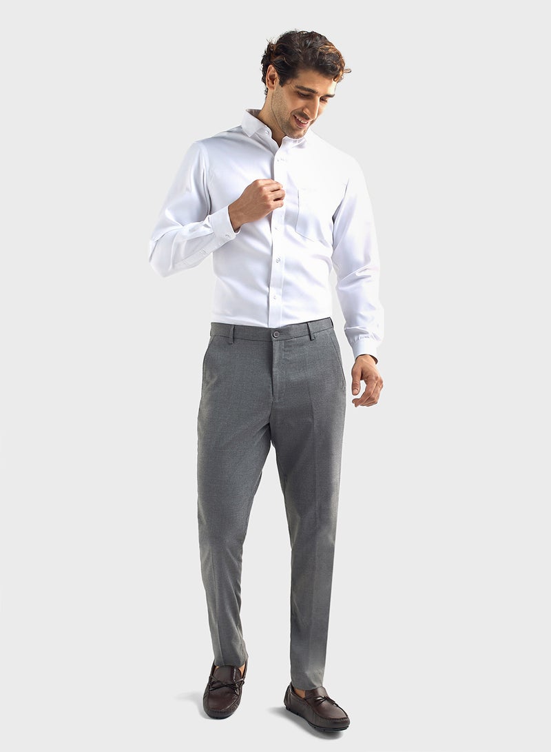 Solid Slim Fit Flexi Waist Trousers with Pockets