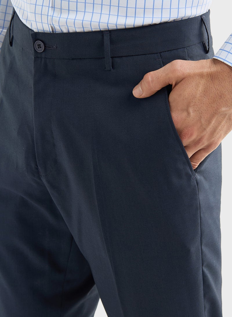 Solid Regular Fit Flexi Waist Trousers with Pocket