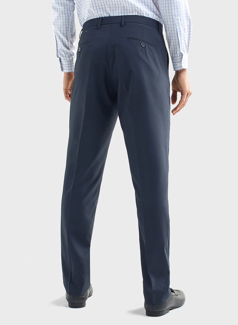 Solid Regular Fit Flexi Waist Trousers with Pocket