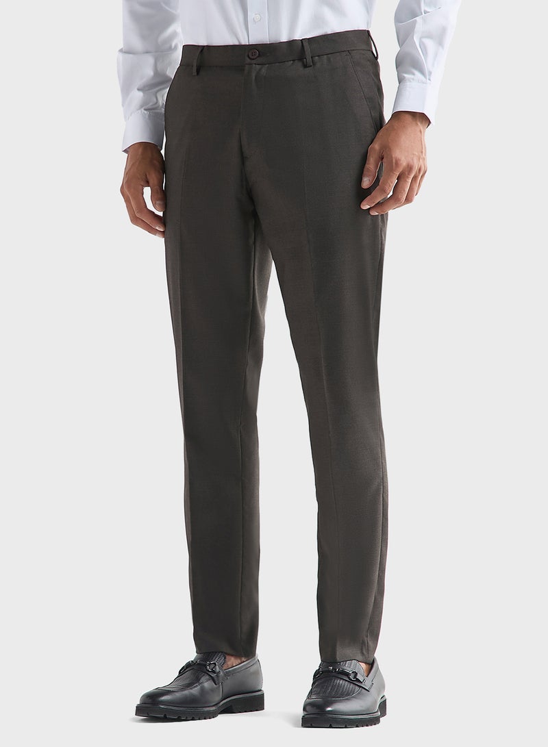 Textured Regular Fit Flexi Waist Trousers with Poc