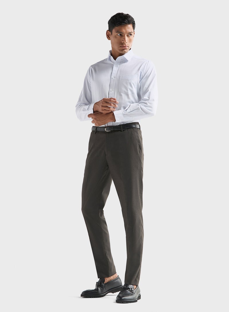 Textured Regular Fit Flexi Waist Trousers with Poc