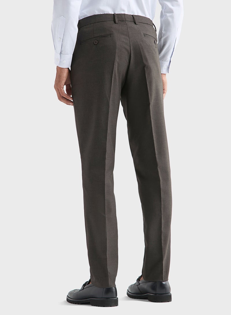 Textured Regular Fit Flexi Waist Trousers with Poc