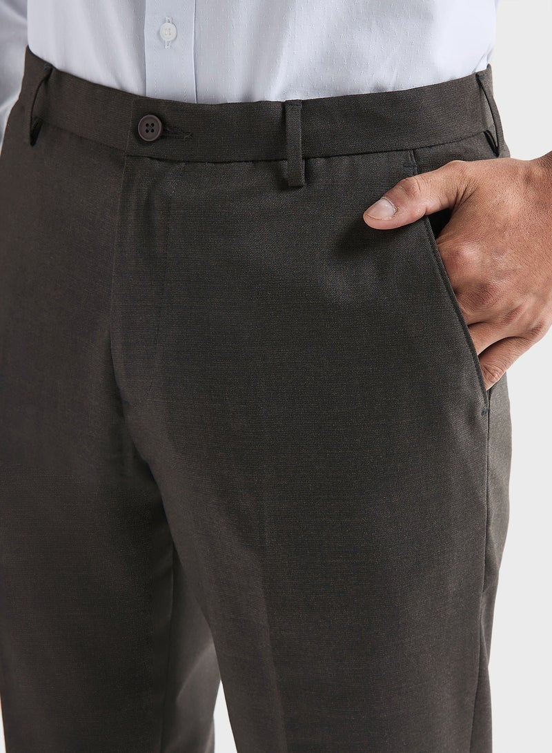 Textured Regular Fit Flexi Waist Trousers with Poc