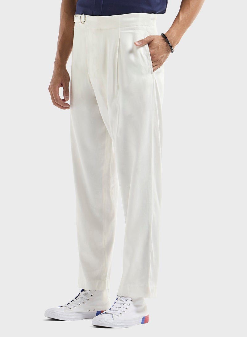 Solid Relaxed Fit Trousers with Flexi Waist and Po