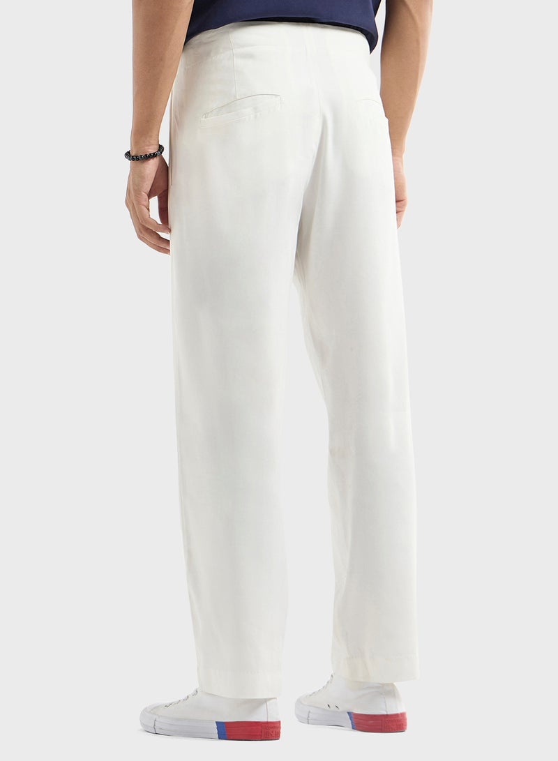 Solid Relaxed Fit Trousers with Flexi Waist and Po