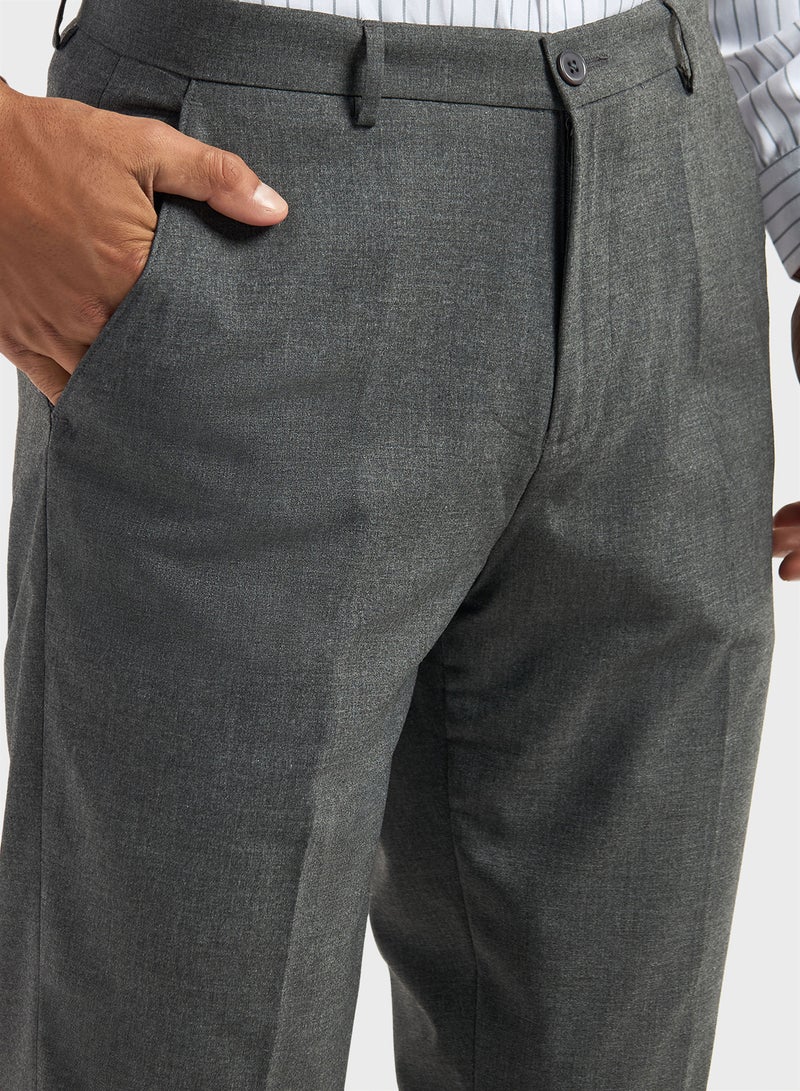 Solid Regular Fit Flexi Waist Trousers with Pocket