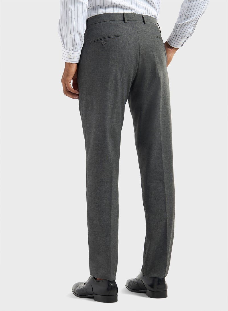 Solid Regular Fit Flexi Waist Trousers with Pocket