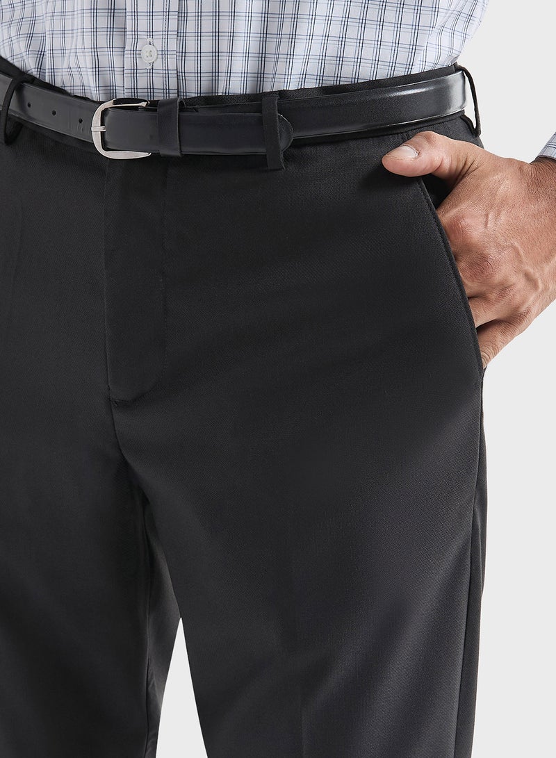 Textured Regular Fit Flexi Waist Trousers with Poc