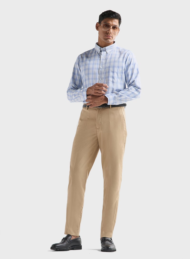 Textured Regular Fit Flexi Waist Trousers with Poc