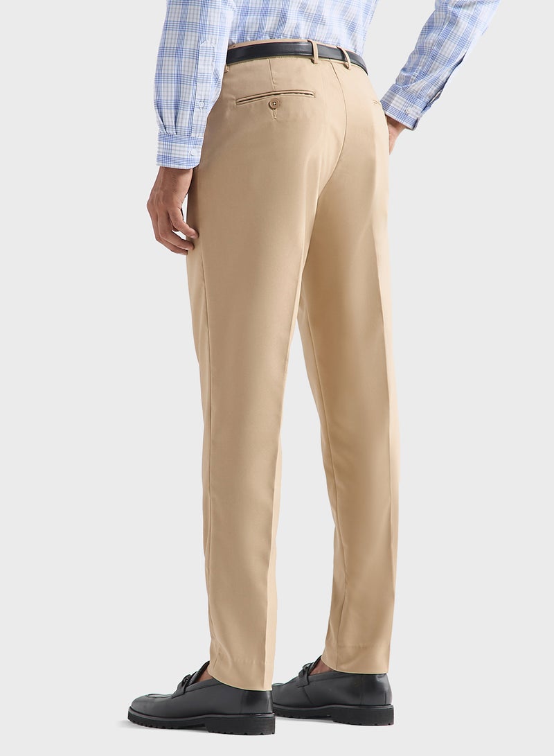 Textured Regular Fit Flexi Waist Trousers with Poc